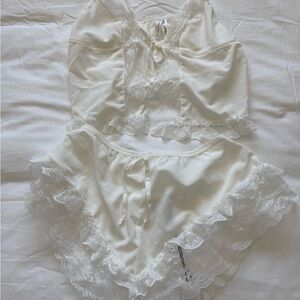 Kat The Label Chic White Lace Chemise Set Bridal Pajamas Lingerie